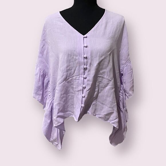 Crosby Mollie Burch Purple Ruffle Sleeve Oversized Crop Size S - Picture 2 of 8